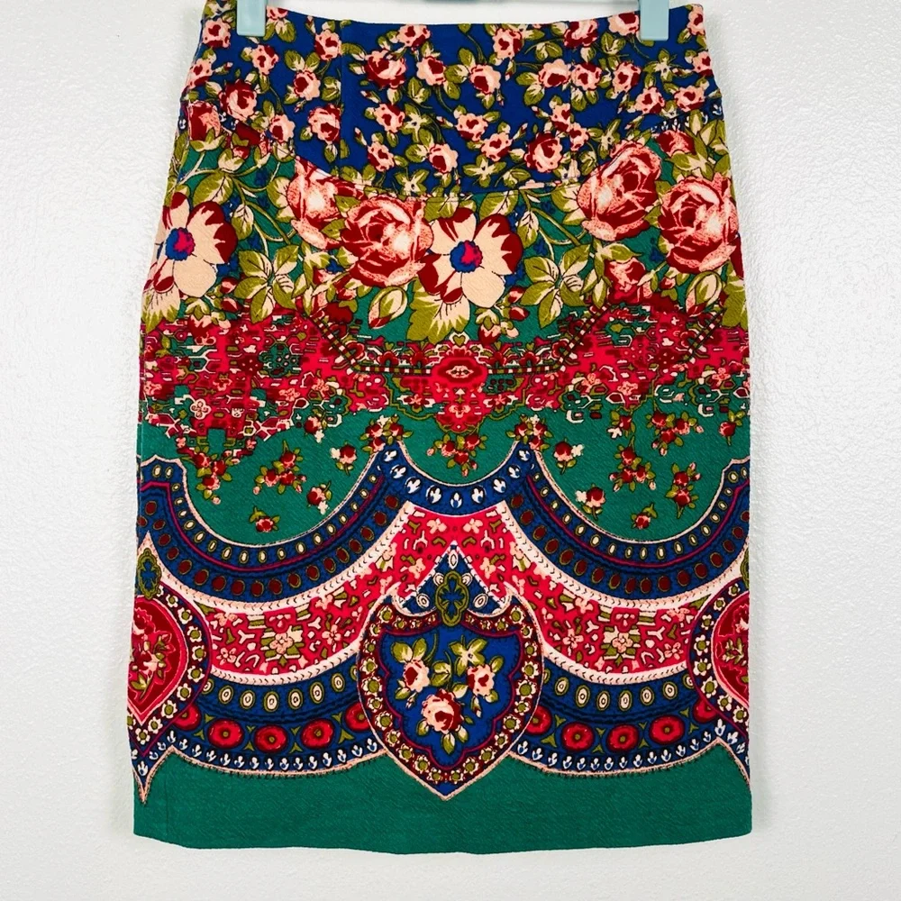 Anthropologie Maeve Multicolor Textured Knit Stretch Pencil Skirt Size 2 - Picture 5 of 6